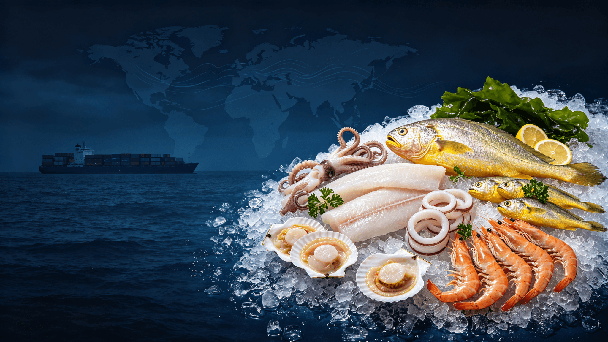 Fresh seafood on ice